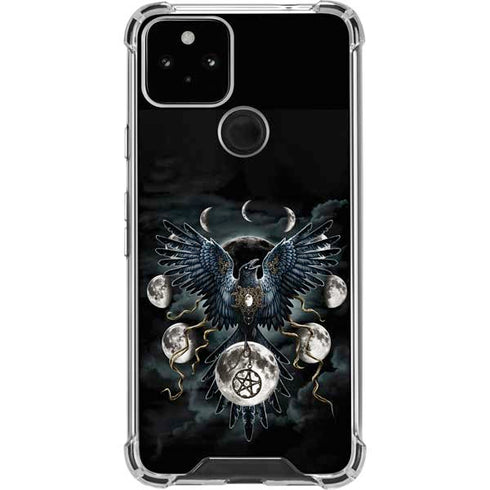 Crow and Moon Phases by Sarah Richter Google Pixel 5 Clear Case